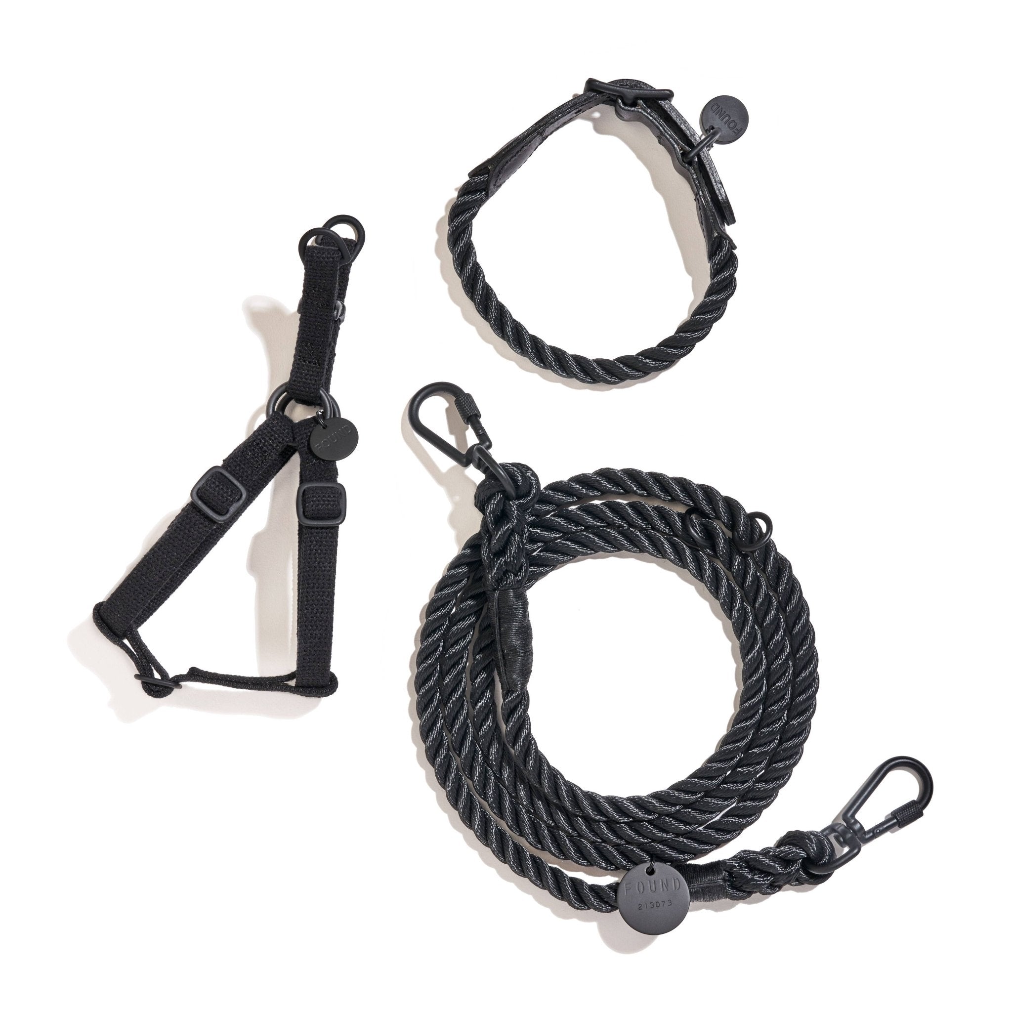 Cotton Rope & Leather Dog Collar - Black Matte - THE BOXER
