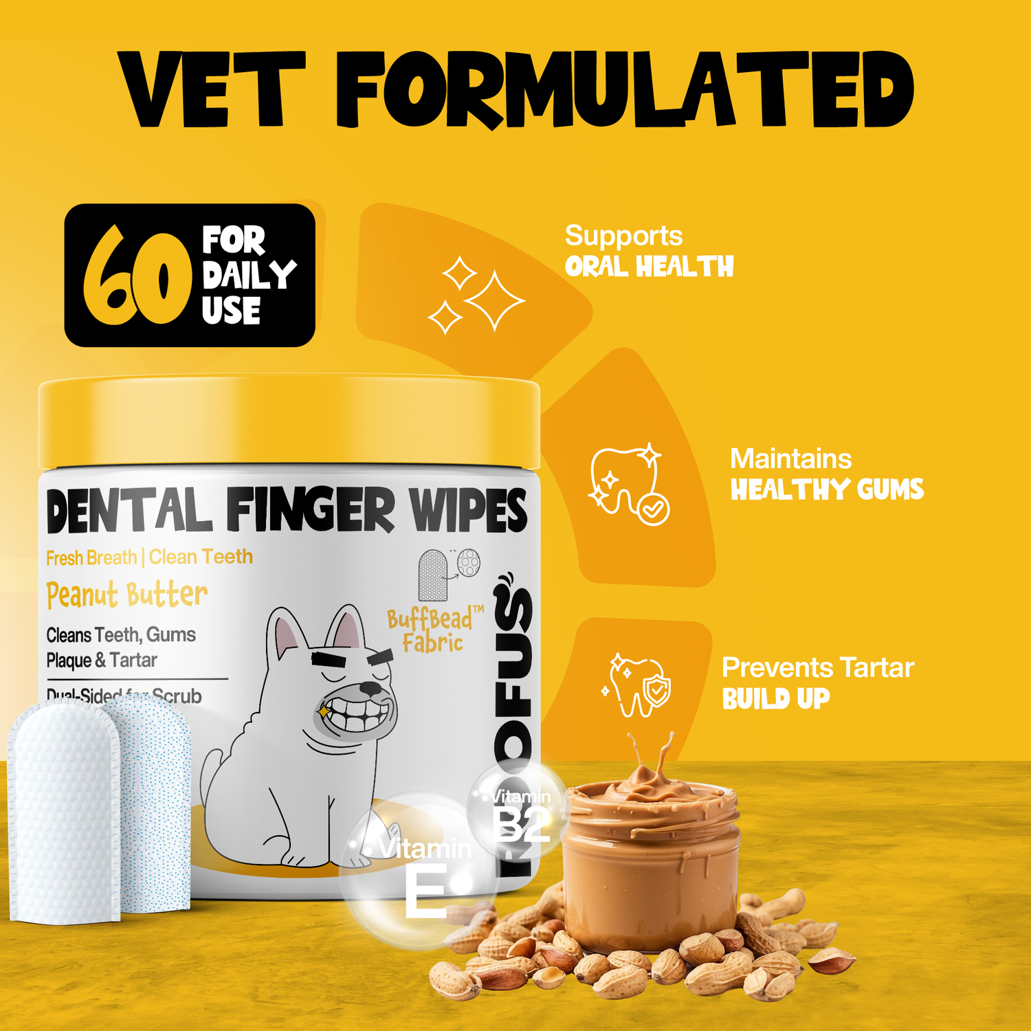 Roofus Dental Wipes | Peanut Butter | 60ct