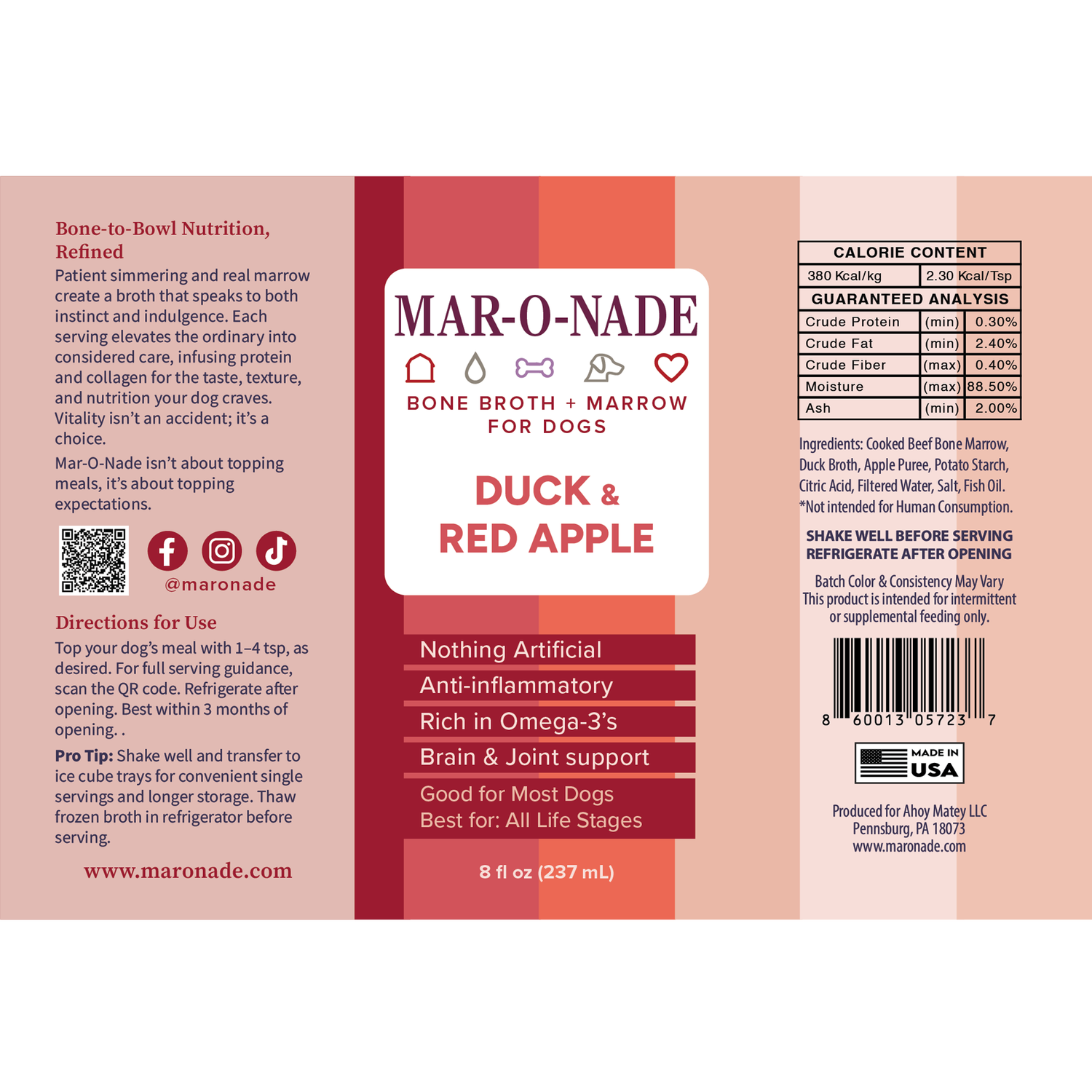 Duck &amp; Red Apple Bone Broth + Marrow for Dogs 8 oz