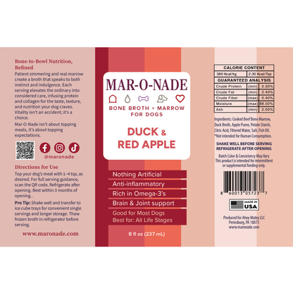 Duck &amp; Red Apple Bone Broth + Marrow for Dogs 8 oz