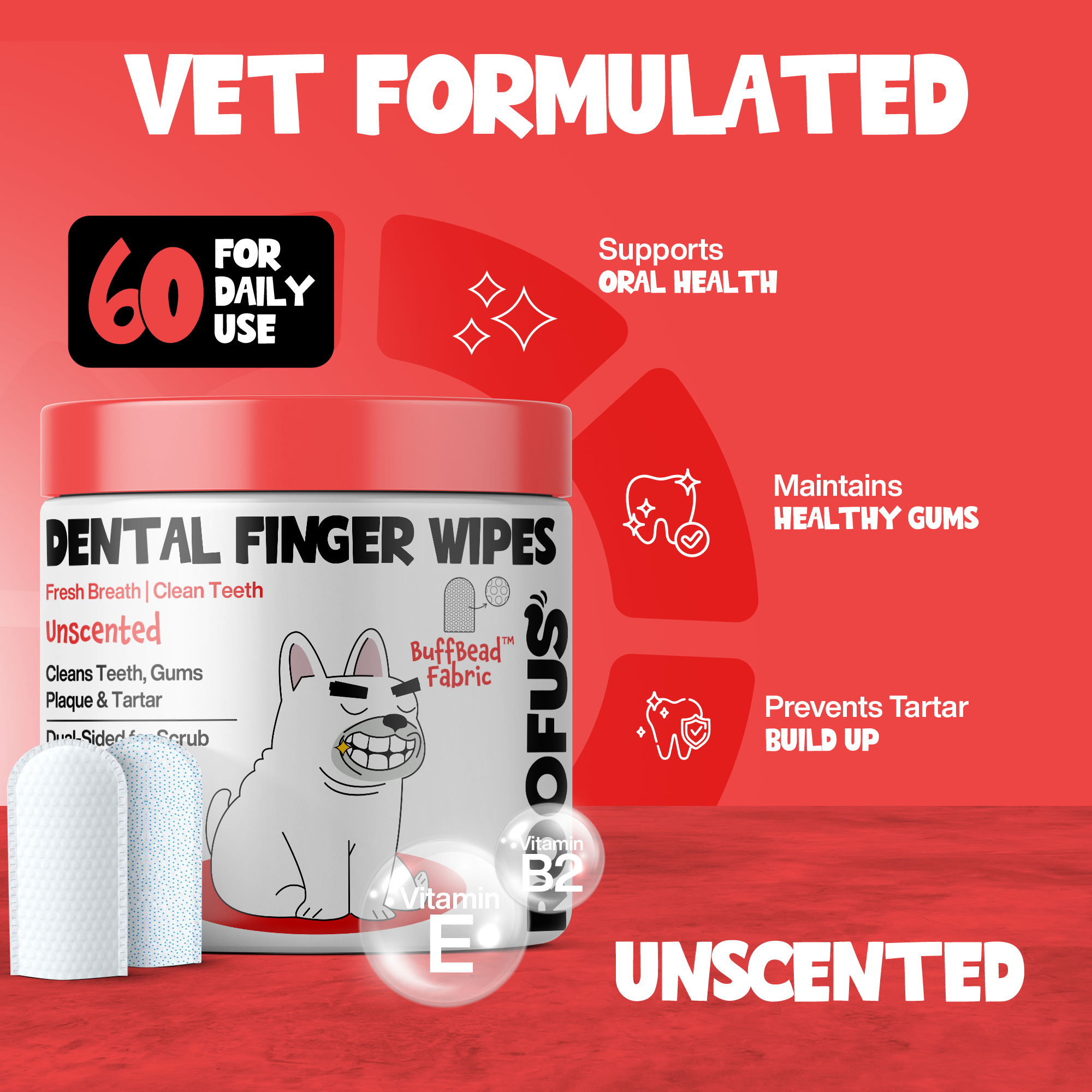 Roofus Dental Wipes | Fragrance Free | 60ct