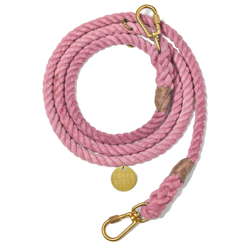 Cotton Rope &amp; Leather Adjustable Dog Leash - Blush