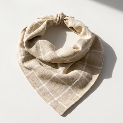 Flax Plaid Linen Dog Bandana