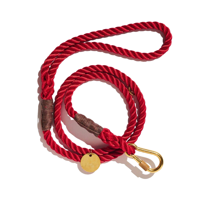 Cotton Rope &amp; Leather Adjustable Dog Leash - Red