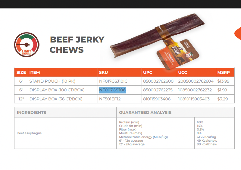 Bin 01 - Natural Farm - 6" Beef Jerky Chew