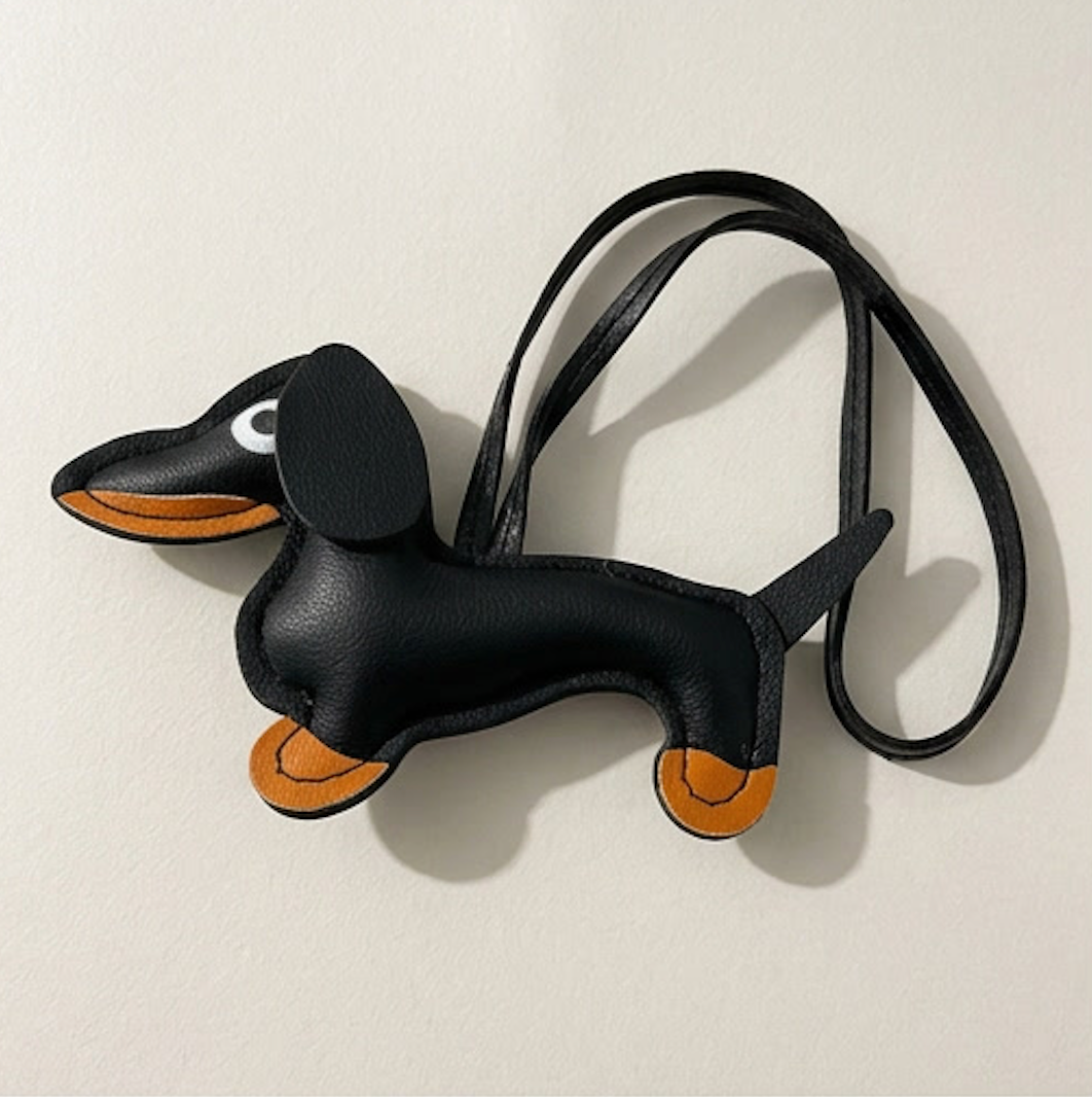 Dachshund Bag Pendant, Leather Strap Puppy Accessories Luggage Tag