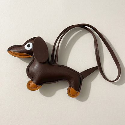 Dachshund Bag Pendant, Leather Strap Puppy Accessories Luggage Tag