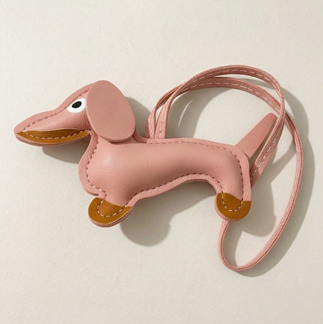 Dachshund Bag Pendant, Leather Strap Puppy Accessories Luggage Tag