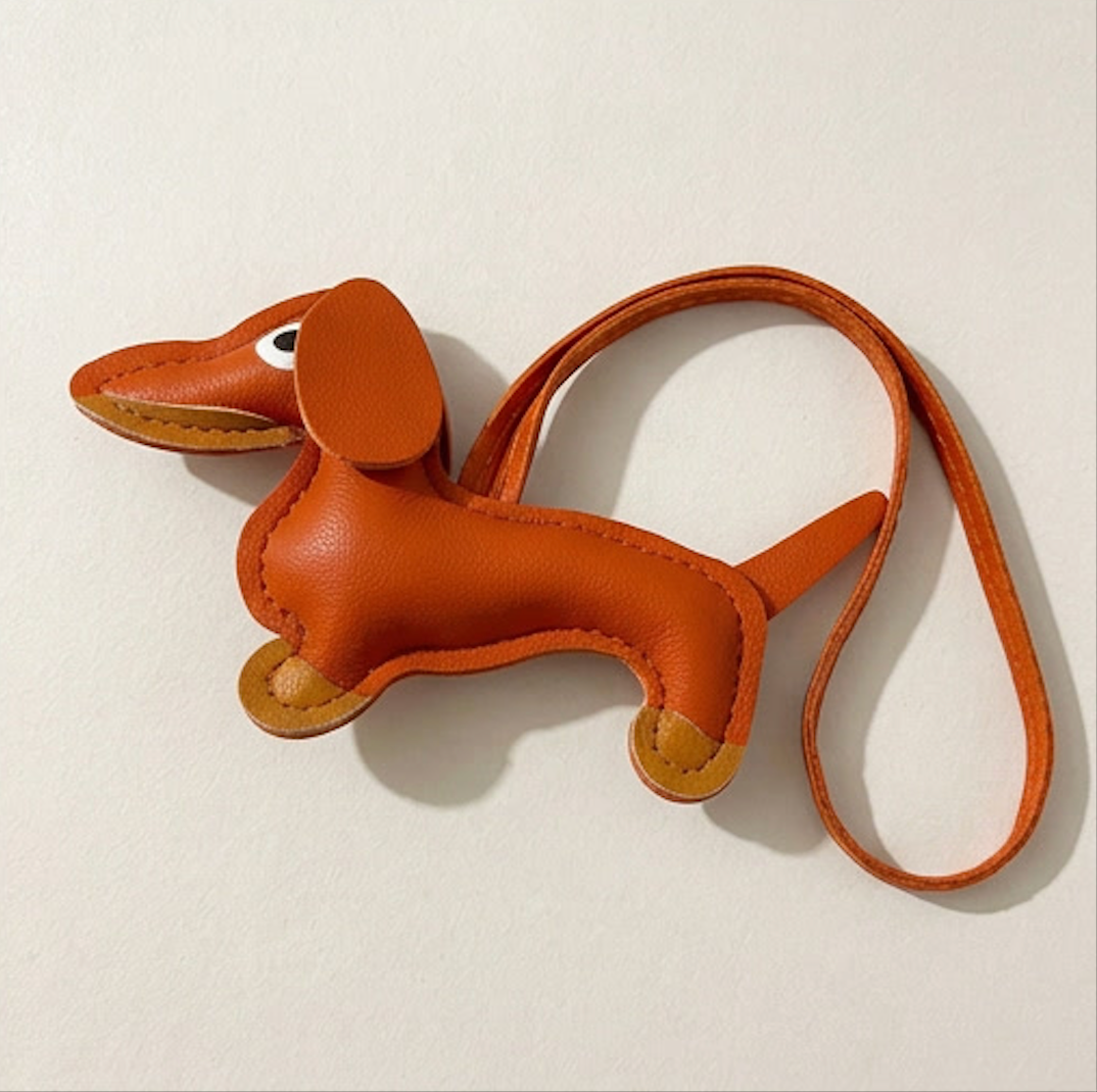 Dachshund Bag Pendant, Leather Strap Puppy Accessories Luggage Tag