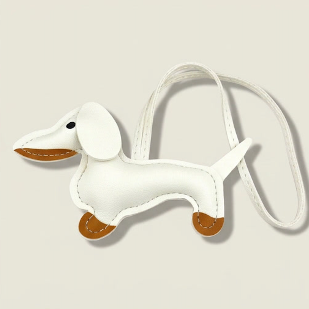 Dachshund Bag Pendant, Leather Strap Puppy Accessories Luggage Tag