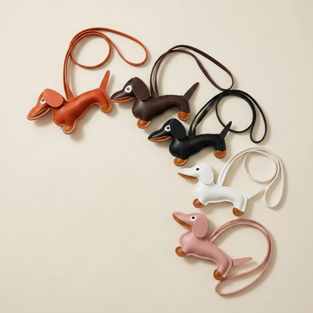 Dachshund Bag Pendant, Leather Strap Puppy Accessories Luggage Tag