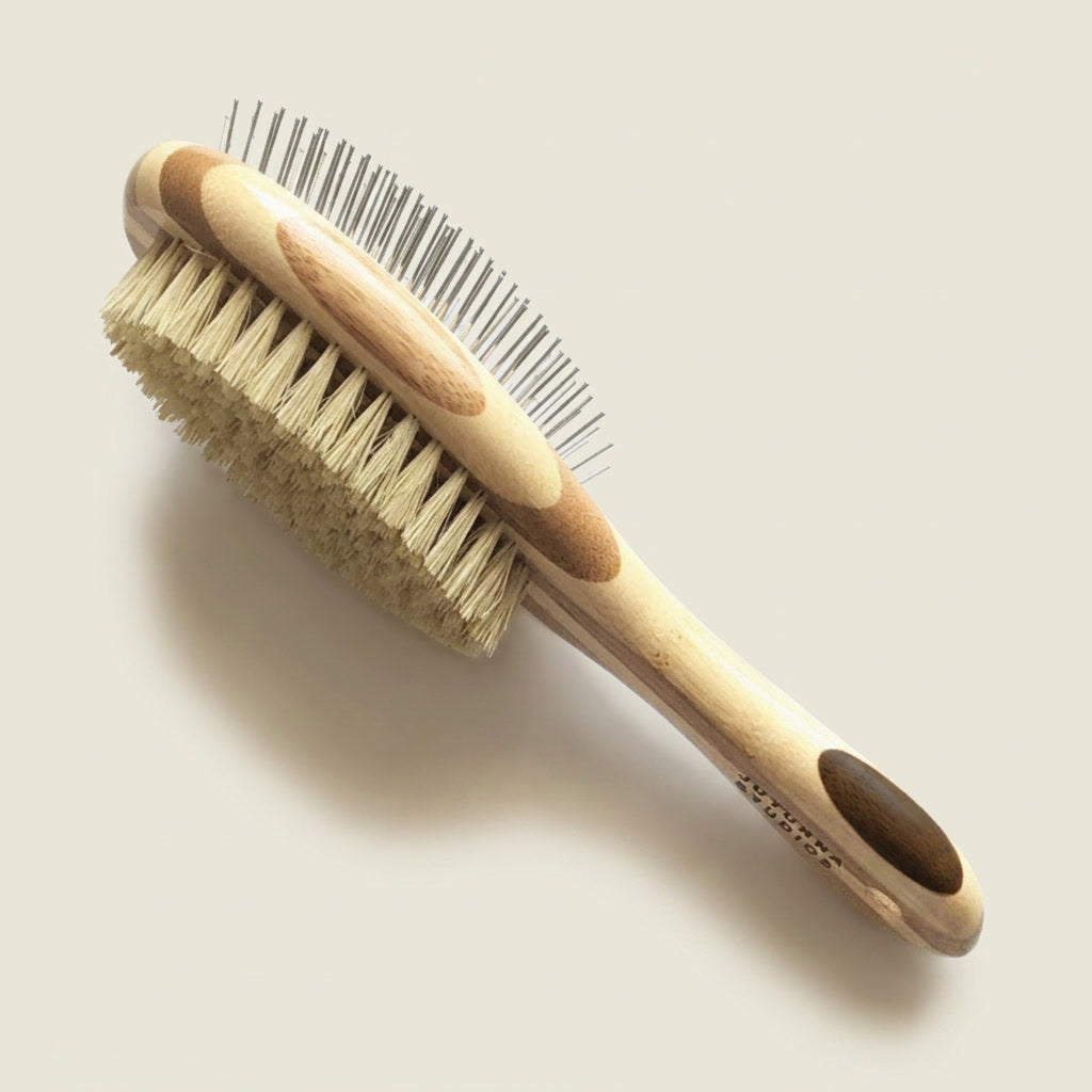 Bamboo Two-Sided Bristle and Wire Pet Brush