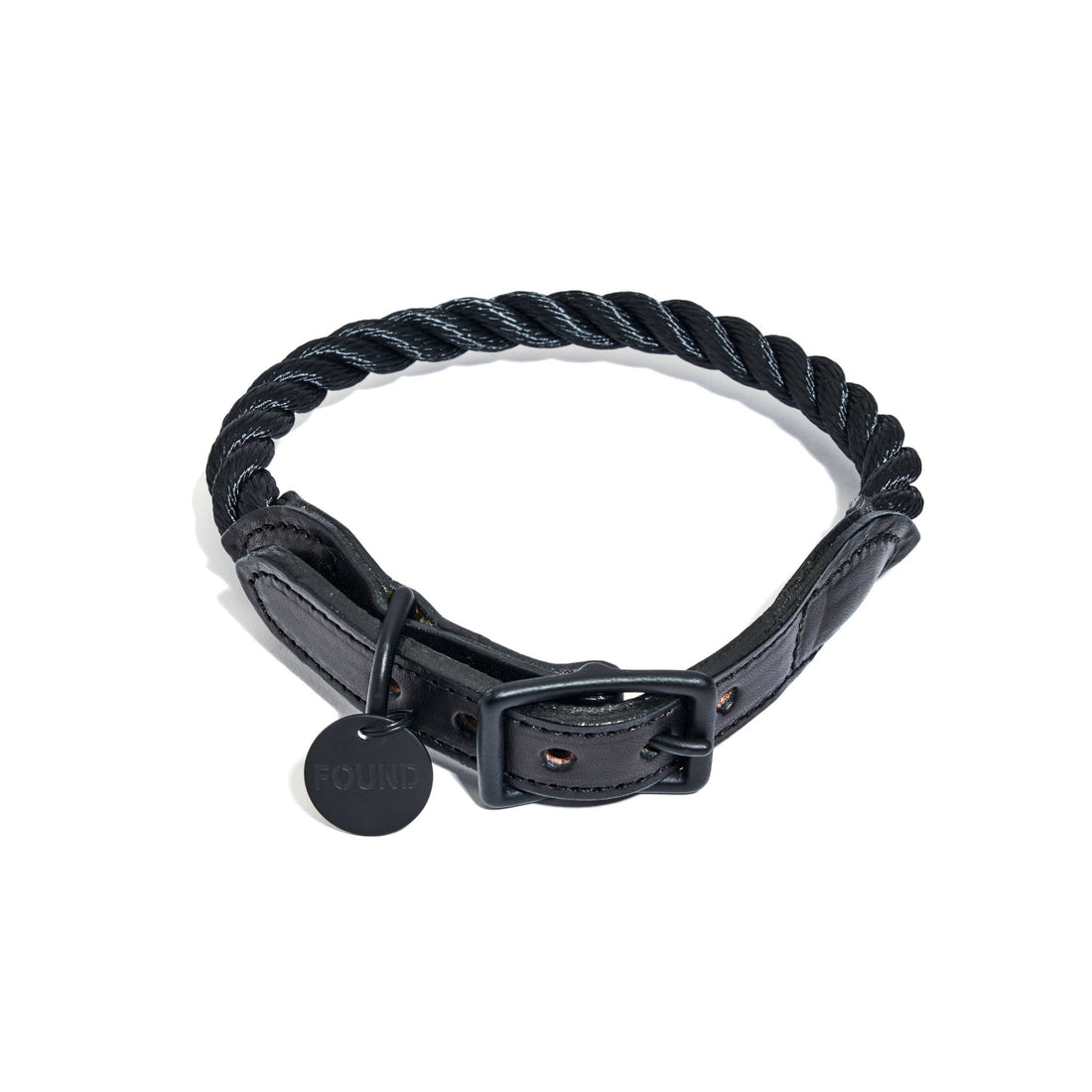Cotton Rope &amp; Leather Dog Collar - Black Matte - THE BOXER